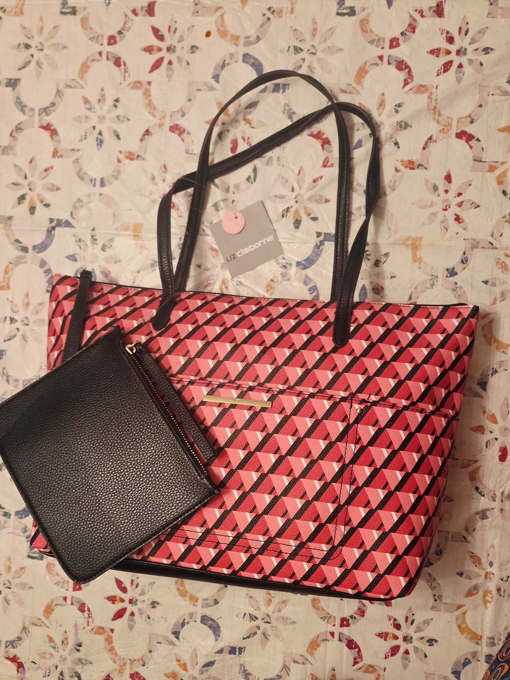 Liz Claiborne LC Geometric Watermelon Tote And Wristlet